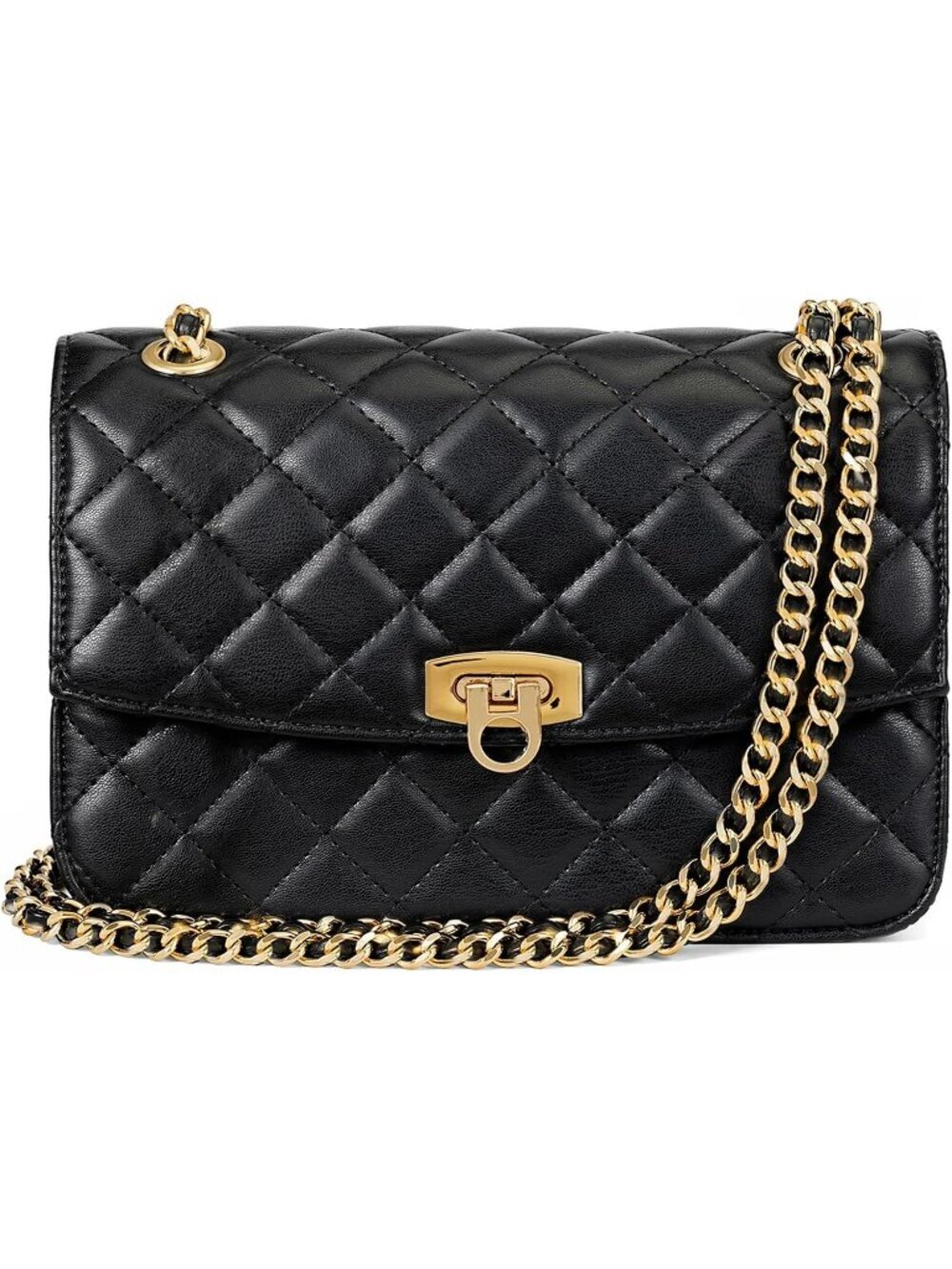 Women’s Black Quilted Clutch Purse Small Crossbody Bag Gold Chain Wallet